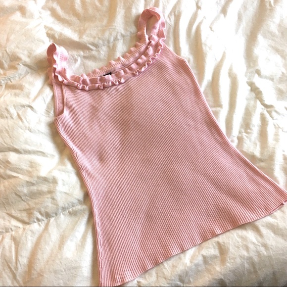 INC Ribbed Pink Ruffle Tank Top - Picture 2 of 8